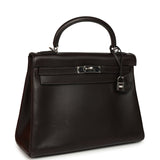 Vintage Hermes Kelly Retourne 32 Ebene Evergrain Palladium Hardware - Thumbnail View 2