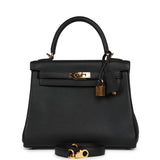 Pre-owned Hermes Kelly Retourne 25 Black Togo Gold Hardware - Thumbnail View 1
