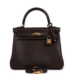 Hermes Kelly Retourne 25 Ebene Barenia Faubourg Gold Hardware