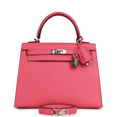 Hermes Kelly Sellier 25 Rose Azalee Epsom Palladium Hardware
