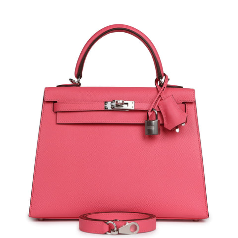 Hermes Kelly Sellier 25 Rose Azalee Epsom Palladium Hardware