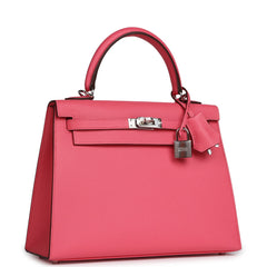 Hermes Kelly Sellier 25 Rose Azalee Epsom Palladium Hardware