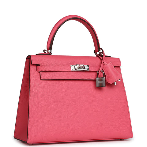 Hermes Kelly Sellier 25 Rose Azalee Epsom Palladium Hardware