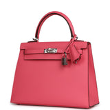 Hermes Kelly Sellier 25 Rose Azalee Epsom Palladium Hardware - Thumbnail View 5