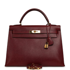 Vintage Hermes Kelly Sellier 32 Rouge H Courcheval Gold Hardware