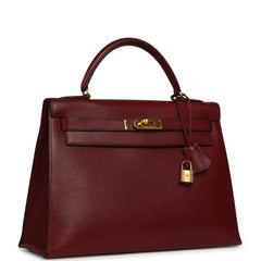Vintage Hermes Kelly Sellier 32 Rouge H Courcheval Gold Hardware