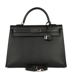 Pre-owned Hermes Kelly Sellier 35 Black Epsom Palladium Hardware