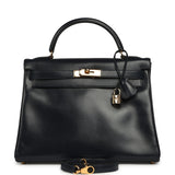 Vintage Hermes Kelly Sellier 32 Bleu Indigo Box Gold Hardware - Thumbnail View 1