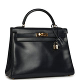 Vintage Hermes Kelly Sellier 32 Bleu Indigo Box Gold Hardware - Thumbnail View 2