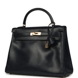 Vintage Hermes Kelly Sellier 32 Bleu Indigo Box Gold Hardware - Thumbnail View 4