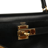 Vintage Hermes Kelly Retourne 28 Black Box Gold Hardware - Thumbnail View 7