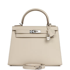 Hermes Kelly Sellier 28 Craie Epsom Palladium Hardware