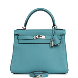 Pre-owned Hermes Kelly Retourne 28 Turquoise Togo Palladium Hardware - Thumbnail View 1