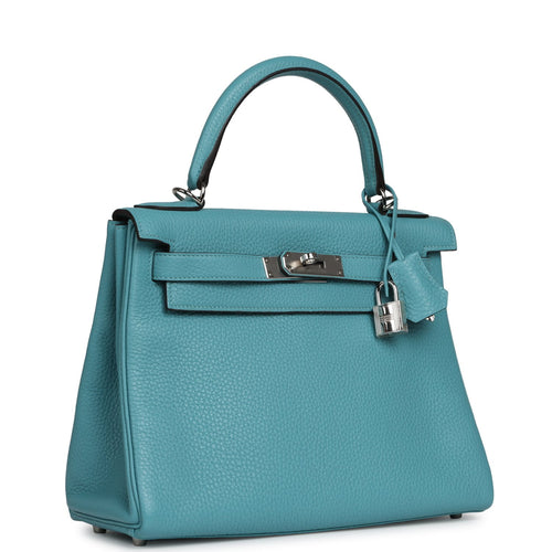 Pre-owned Hermes Kelly Retourne 28 Turquoise Togo Palladium Hardware