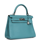 Pre-owned Hermes Kelly Retourne 28 Turquoise Togo Palladium Hardware - Thumbnail View 2