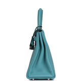 Pre-owned Hermes Kelly Retourne 28 Turquoise Togo Palladium Hardware - Thumbnail View 3