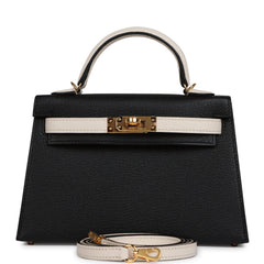 Hermes Special Order (HSS) Kelly Sellier 20 Black, Nata Chevre Mysore Gold Hardware