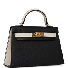 Hermes Special Order (HSS) Kelly Sellier 20 Black, Nata Chevre Mysore Gold Hardware