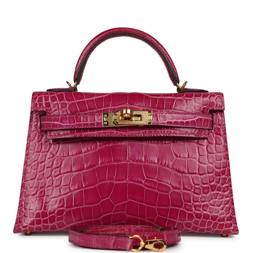 Pre-owned Hermes Kelly Sellier 20 Rose Scheherazade Shiny Alligator Gold Hardware