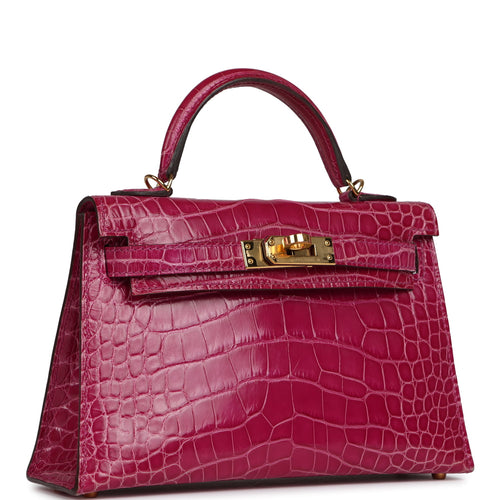 Pre-owned Hermes Kelly Sellier 20 Rose Scheherazade Shiny Alligator Gold Hardware
