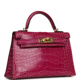 Pre-owned Hermes Kelly Sellier 20 Rose Scheherazade Shiny Alligator Gold Hardware - Thumbnail View 2