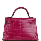 Pre-owned Hermes Kelly Sellier 20 Rose Scheherazade Shiny Alligator Gold Hardware - Thumbnail View 3