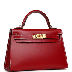 Hermes Kelly Sellier 20 Rouge Piment Box Gold Hardware