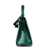 Pre-owned Hermes Kelly Sellier 25 Emerald Shiny Porosus Crocodile Gold Hardware - Thumbnail View 3