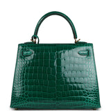 Pre-owned Hermes Kelly Sellier 25 Emerald Shiny Porosus Crocodile Gold Hardware - Thumbnail View 4