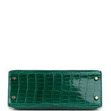 Pre-owned Hermes Kelly Sellier 25 Emerald Shiny Porosus Crocodile Gold Hardware - Thumbnail View 6