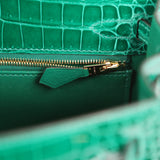 Pre-owned Hermes Kelly Sellier 25 Emerald Shiny Porosus Crocodile Gold Hardware - Thumbnail View 9