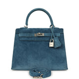 Vintage Hermes Kelly Sellier 25 Bleu Thalassa Doblis Brushed Palladium Hardware - Thumbnail View 1