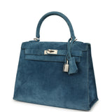 Vintage Hermes Kelly Sellier 25 Bleu Thalassa Doblis Brushed Palladium Hardware - Thumbnail View 5