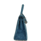 Vintage Hermes Kelly Sellier 25 Bleu Thalassa Doblis Brushed Palladium Hardware - Thumbnail View 3