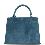 Vintage Hermes Kelly Sellier 25 Bleu Thalassa Doblis Brushed Palladium Hardware - Thumbnail View 4