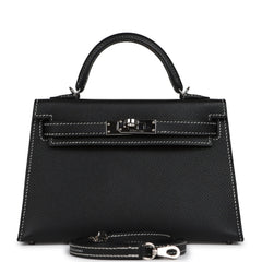 Pre-owned Hermes Special Order (HSS) Kelly Sellier 20 Black Verso Epsom Palladium Hardware