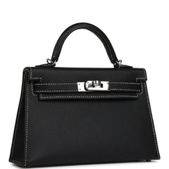 Pre-owned Hermes Special Order (HSS) Kelly Sellier 20 Black Verso Epsom Palladium Hardware