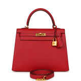 Pre-owned Hermes Special Order (HSS) Kelly Sellier 25 Rouge Casaque Verso Epsom Gold Hardware - Thumbnail View 1