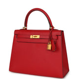 Pre-owned Hermes Special Order (HSS) Kelly Sellier 25 Rouge Casaque Verso Epsom Gold Hardware - Thumbnail View 5