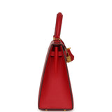 Pre-owned Hermes Special Order (HSS) Kelly Sellier 25 Rouge Casaque Verso Epsom Gold Hardware - Thumbnail View 3