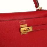 Pre-owned Hermes Special Order (HSS) Kelly Sellier 25 Rouge Casaque Verso Epsom Gold Hardware - Thumbnail View 7