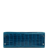 Pre-owned Hermes Kelly Sellier 32 Bleu Izmir Shiny Niloticus Crocodile Palladium Hardware - Thumbnail View 6