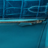 Pre-owned Hermes Kelly Sellier 32 Bleu Izmir Shiny Niloticus Crocodile Palladium Hardware - Thumbnail View 8
