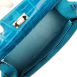 Pre-owned Hermes Kelly Sellier 32 Bleu Izmir Shiny Niloticus Crocodile Palladium Hardware - Thumbnail View 9