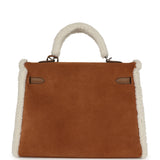 Hermes Teddy Kelly Retourne 35 Chamois, Ecru Shearling, Alezan Swift Palladium Hardware - Thumbnail View 4