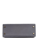Hermes Special Order (HSS) Kelly Sellier 25 Gris Agate, Bleu Iris Ostrich Brushed Gold Hardware - Thumbnail View 6