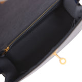 Hermes Special Order (HSS) Kelly Sellier 25 Gris Agate, Bleu Iris Ostrich Brushed Gold Hardware - Thumbnail View 9