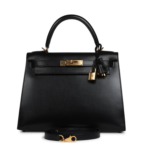 Pre-owned Hermes Kelly Sellier 28 Black Box Gold Hardware