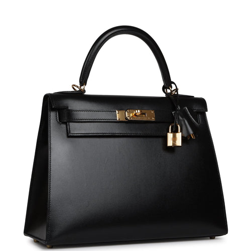 Pre-owned Hermes Kelly Sellier 28 Black Box Gold Hardware