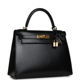 Pre-owned Hermes Kelly Sellier 28 Black Box Gold Hardware - Thumbnail View 2